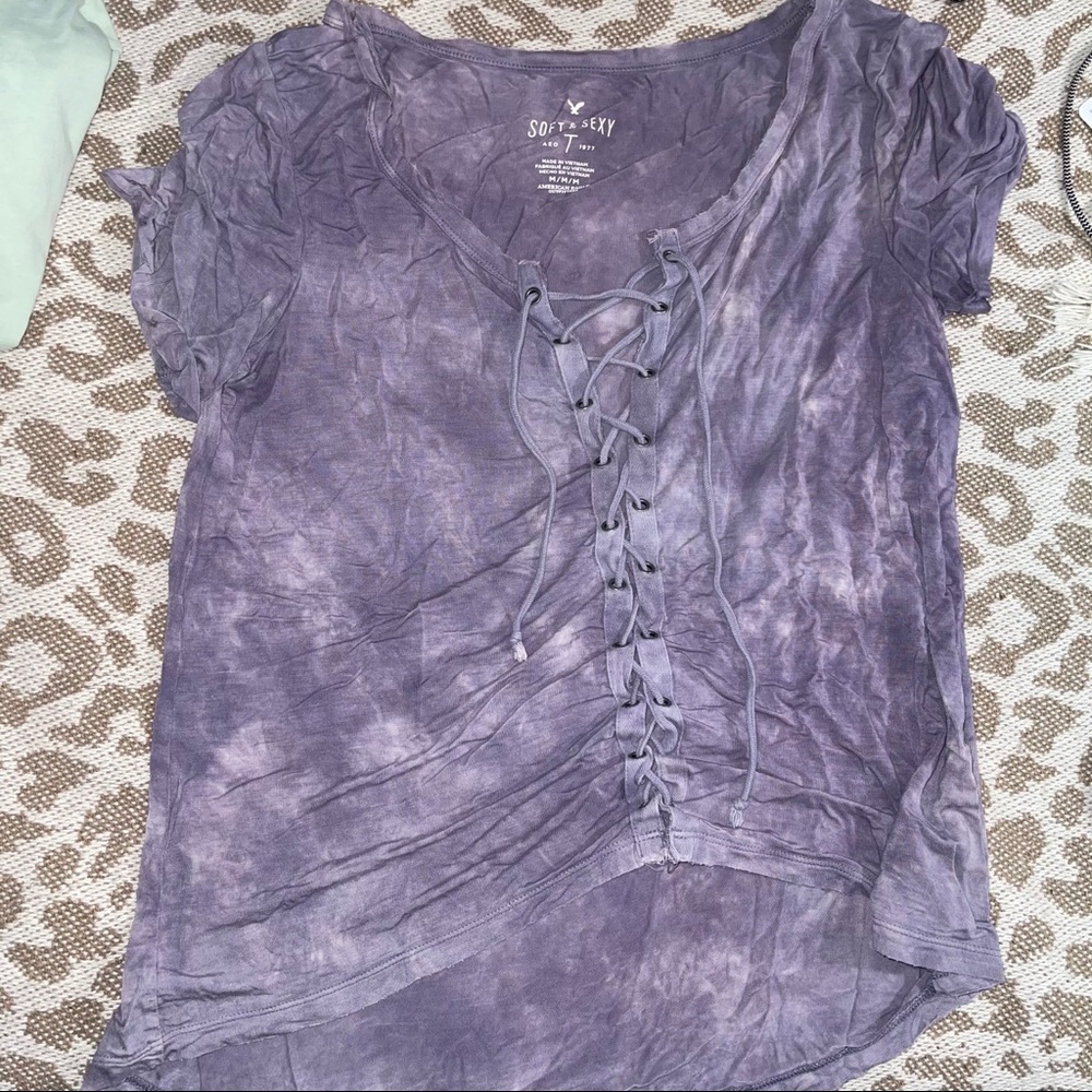 AE Soft and Sexy Purple Lace Up T Shirt